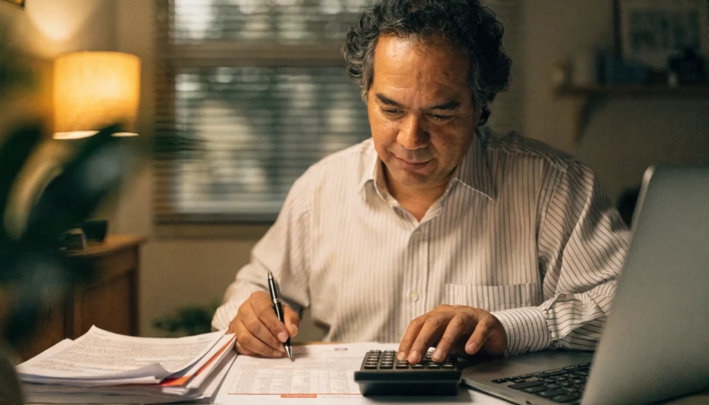 Hombre revisando papeles y calculando el costo y financiamiento del Himplant