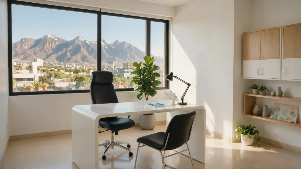 Consultorio médico moderno con vista a las montañas de Monterrey
