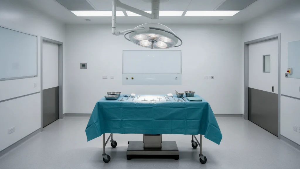Quirófano preparado para una circuncisión con láser en adultos