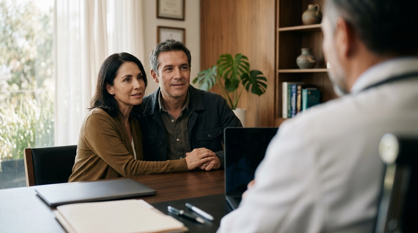 Paciente y su pareja en consulta sobre cuándo retomar las relaciones después del Himplant